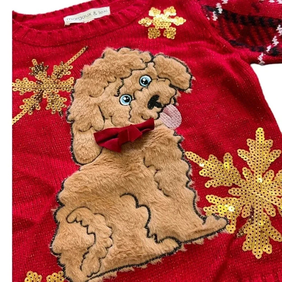 Margaux & Lexi Red Puppy Christmas Sweater 5 - Picture 2 of 3